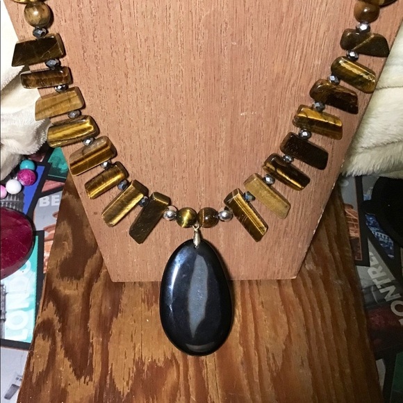 real tigers eye crystal agate onyx large necklace - Picture 8 of 8